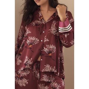 Anthropologie / Oversized Button-Front Pajama Shirt in Mulberry